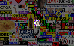 The europinions-finance.co.uk block, lit up among its dimmed neighbours on the Million Dollar Homepage grid